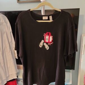 Classic Elements Black Short Sleeve Tee with Red & Green Holiday Patch